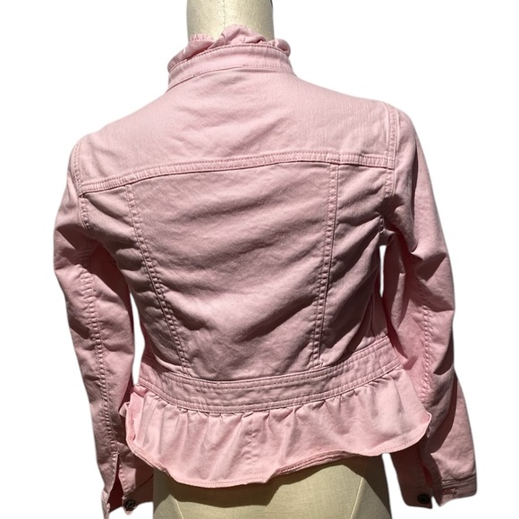 Talbots Pink Jean Jacket Fitted ruffled collar design - Picture 2 of 7